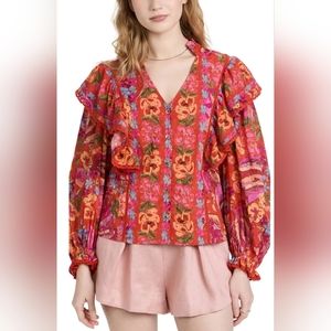 Farm Rio Red Ruffle Sleeve Blouse